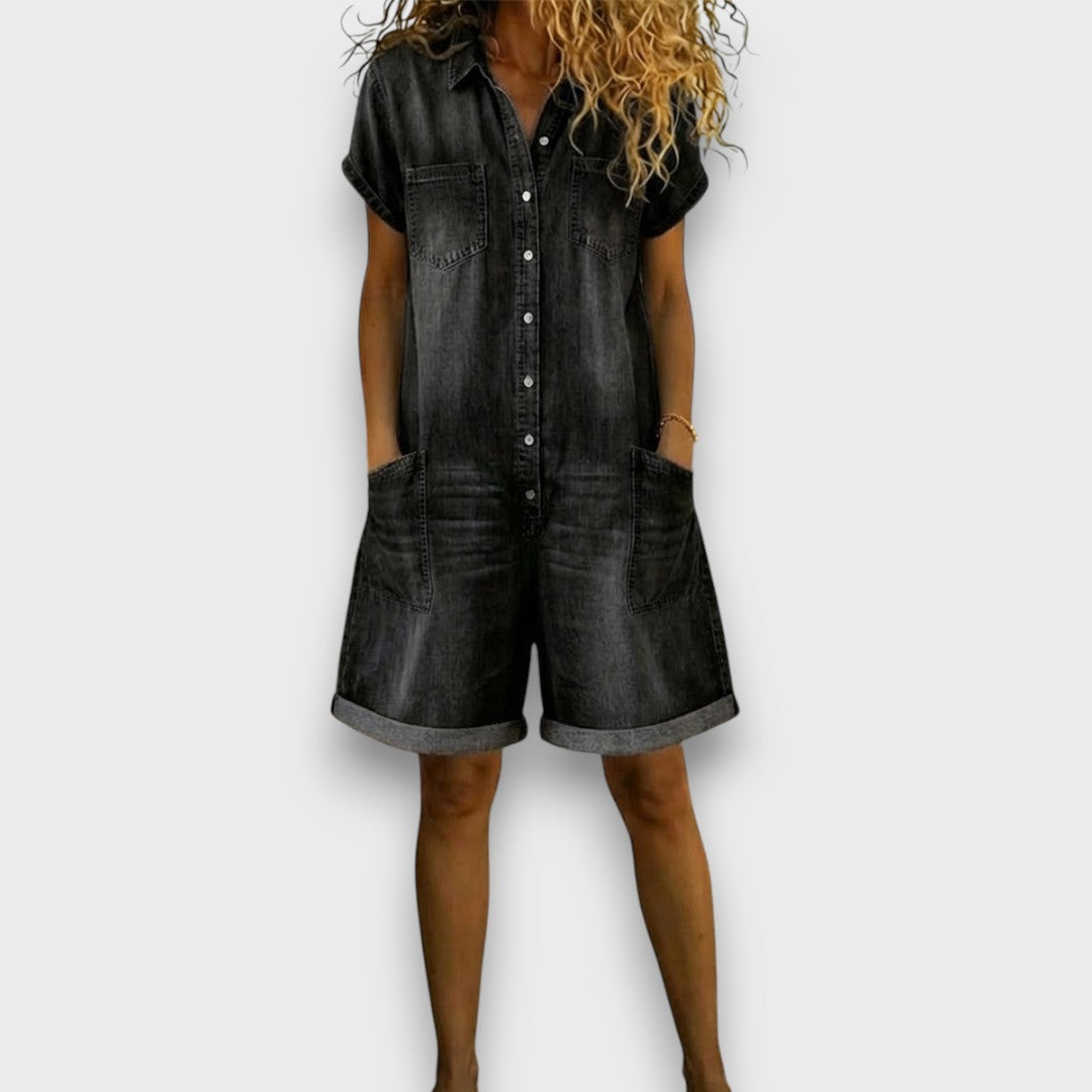Saylorr - Salopette courte en coton au style denim rétro