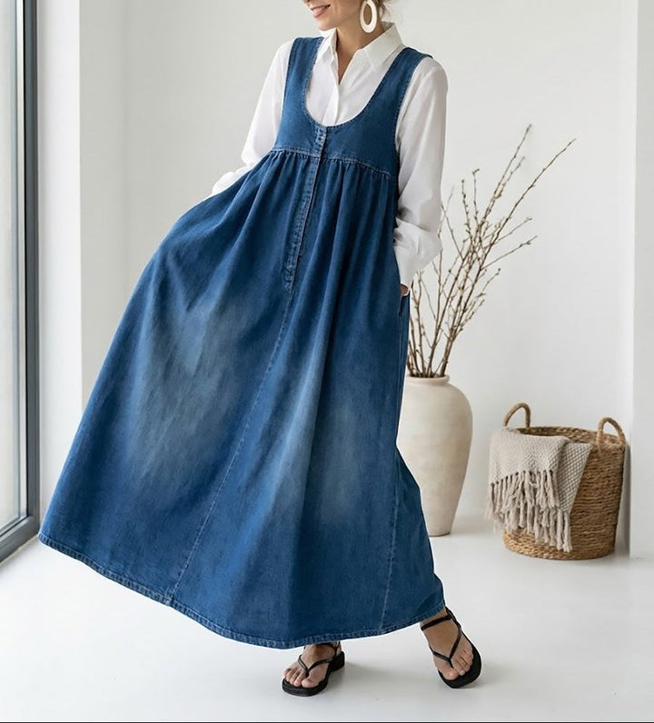 Saylorr - Robe Maxi en Denim Vintage Doux Lavé