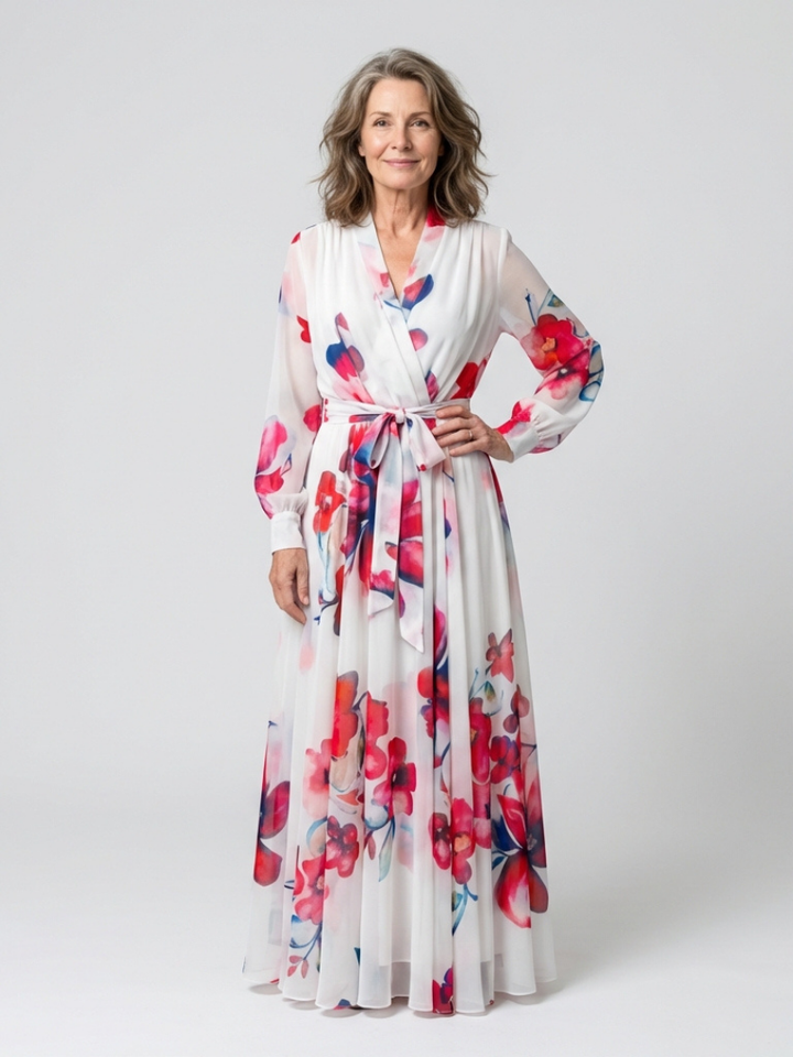 Lillian | Robe Maxi Florale à Manches Longues Enveloppante