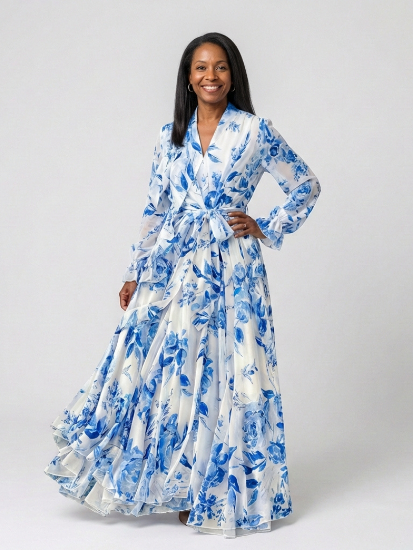 Lillian | Robe Maxi Florale à Manches Longues Enveloppante