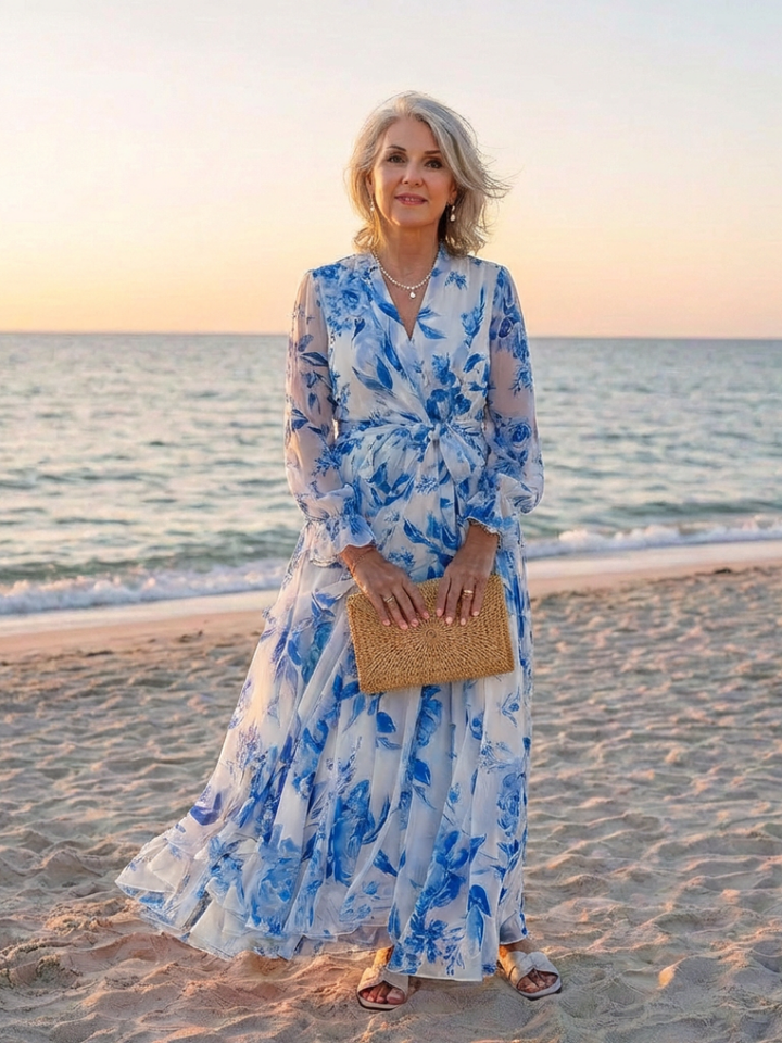 Lillian | Robe Maxi Florale à Manches Longues Enveloppante