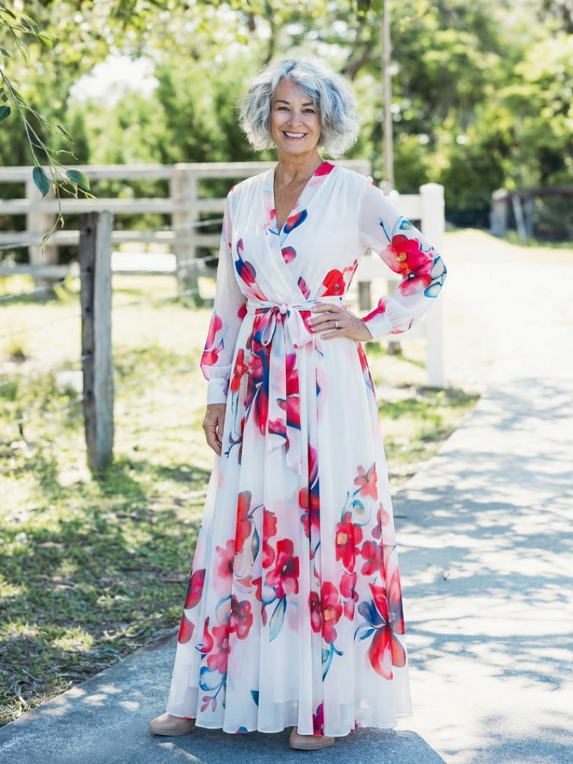Lillian | Robe Maxi Florale à Manches Longues Enveloppante