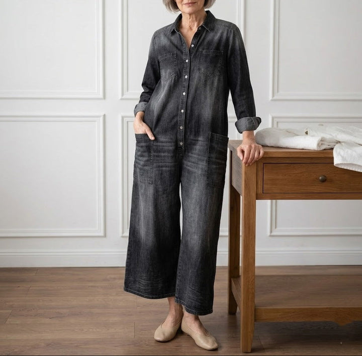 Saylor - Salopette en denim vintage doux délavé avec boutons