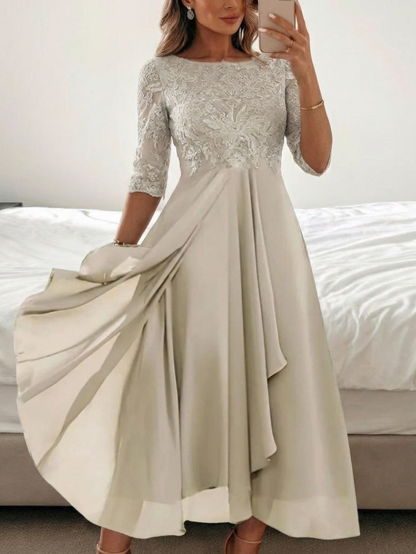 Vivian | Robe Midi avec Corsage en Dentelle et Manches 3/4