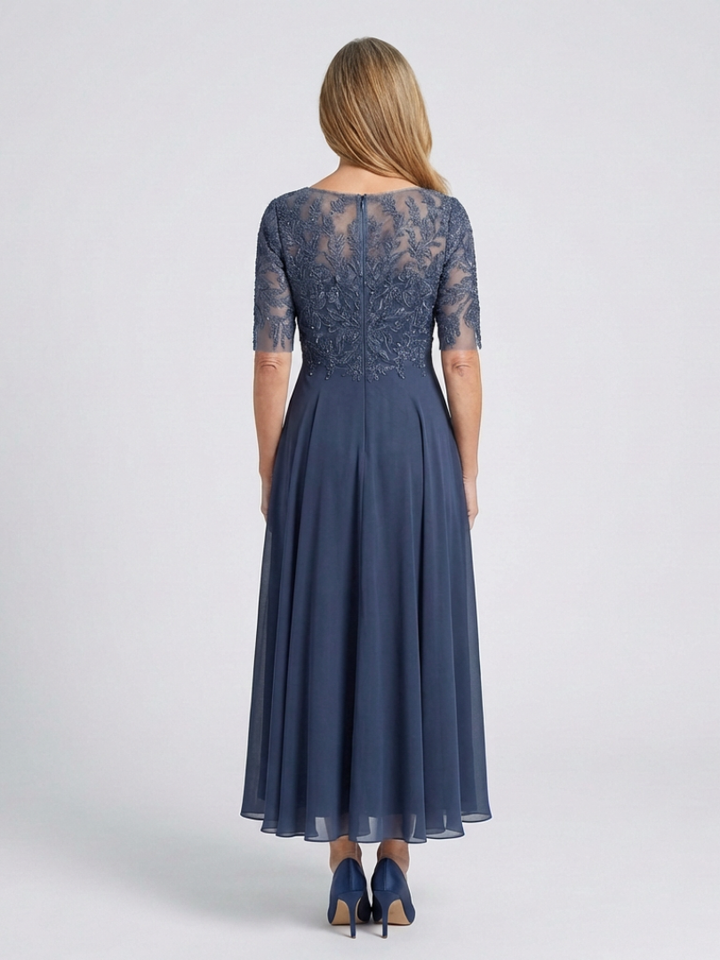 Vivian | Robe Midi avec Corsage en Dentelle et Manches 3/4