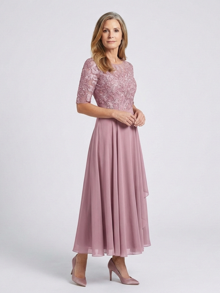 Vivian | Robe Midi avec Corsage en Dentelle et Manches 3/4