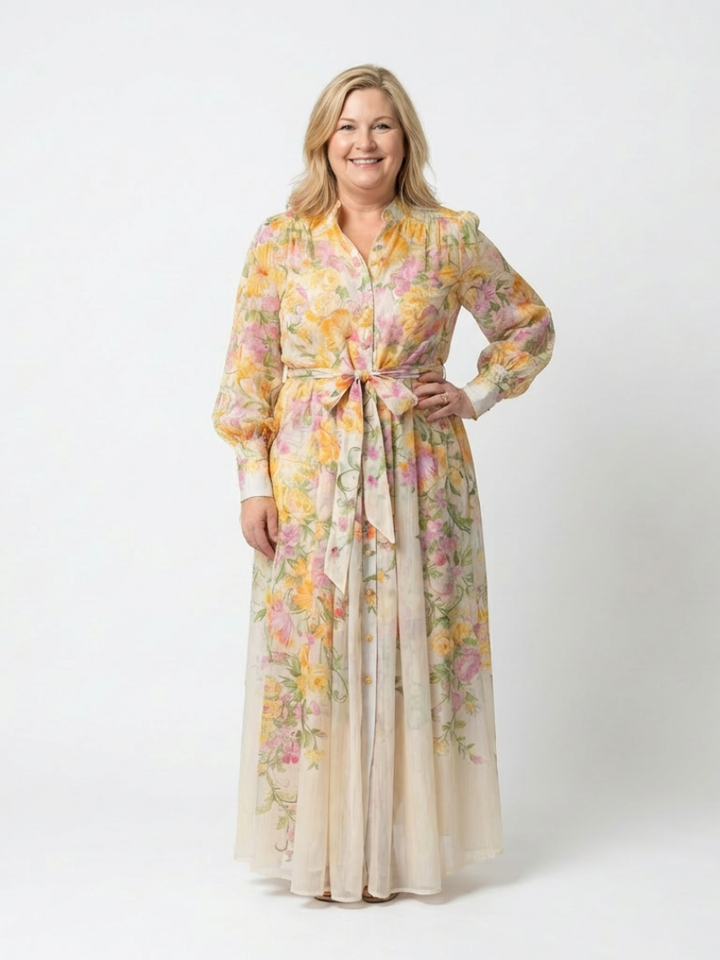 Cressida | Robe maxi longue à manches longues en tissu floral léger
