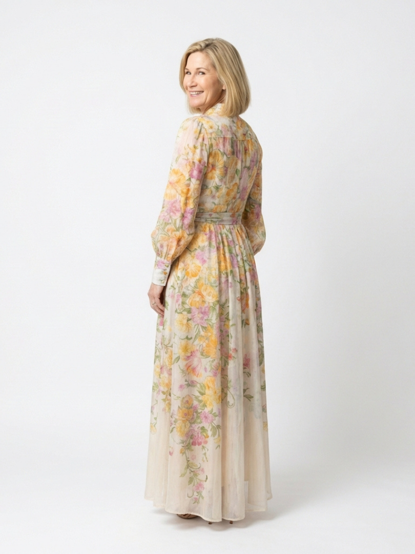 Cressida | Robe maxi longue à manches longues en tissu floral léger