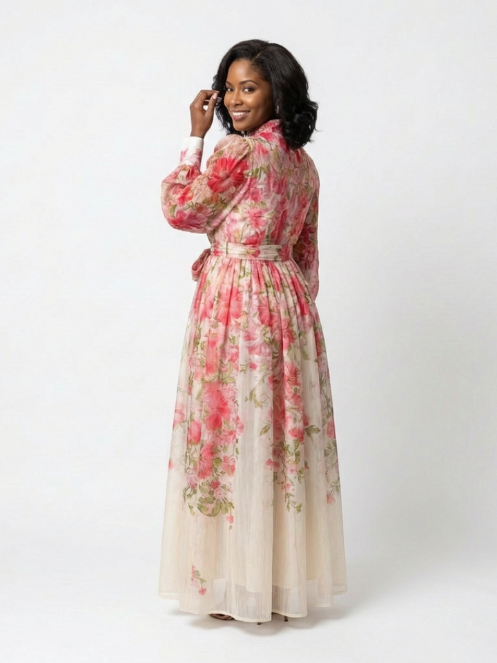Cressida | Robe maxi longue à manches longues en tissu floral léger