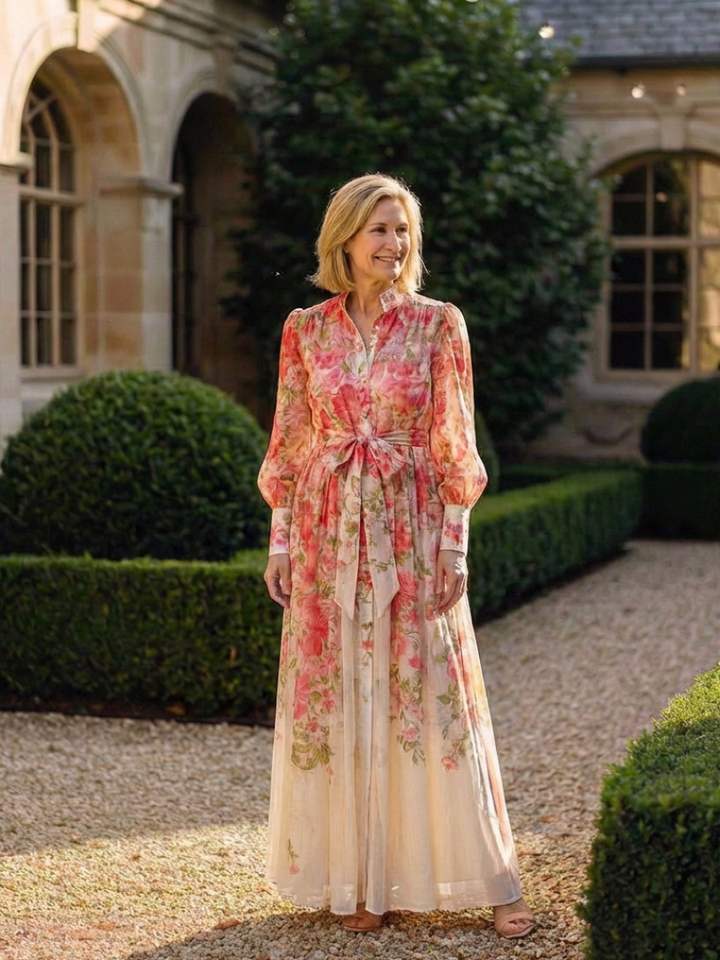 Cressida | Robe maxi longue à manches longues en tissu floral léger