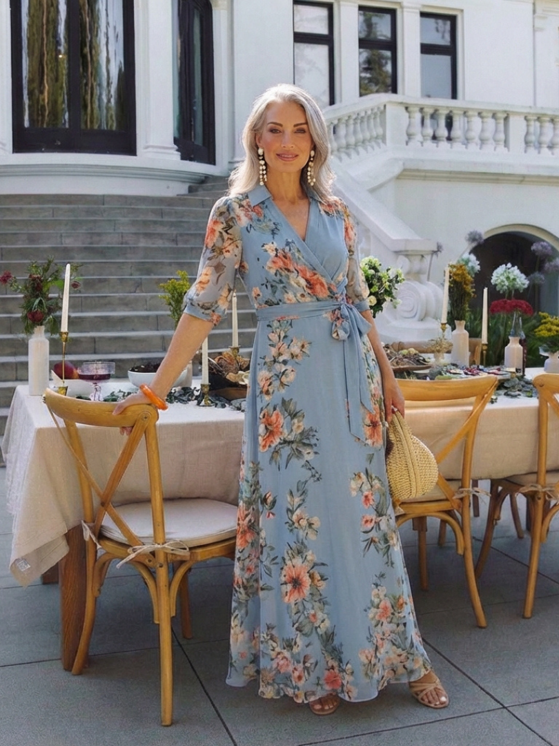 Elowen | Robe Maxi Enveloppante à Col V Imprimé Floral