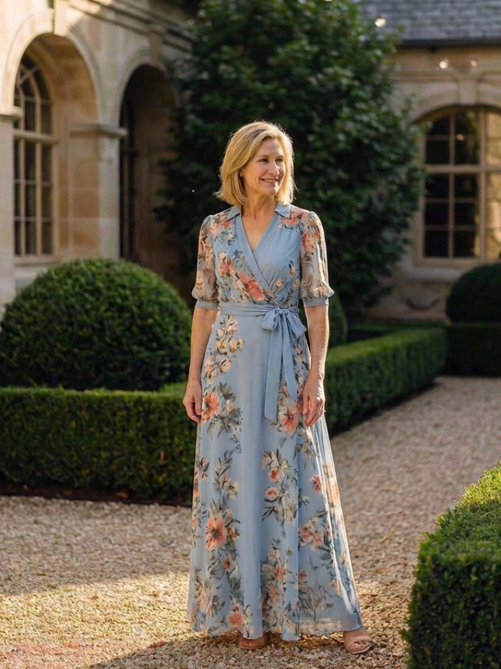 Elowen | Robe Maxi Enveloppante à Col V Imprimé Floral