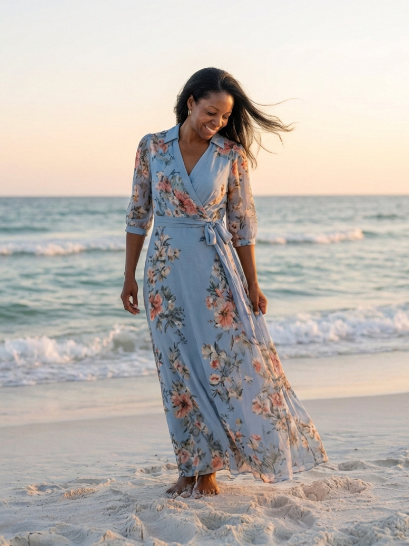 Elowen | Robe Maxi Enveloppante à Col V Imprimé Floral